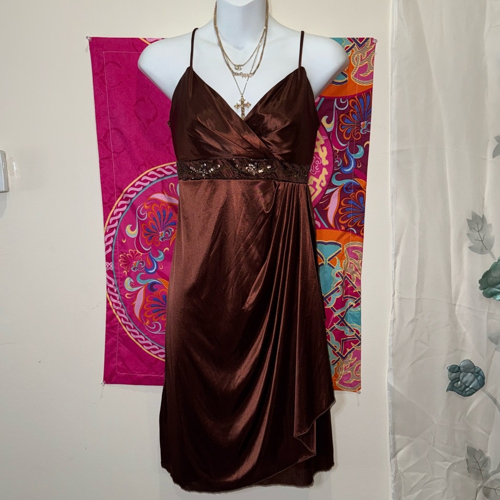 Vintage Bratz Brown City Triangles dress with beaded waistband